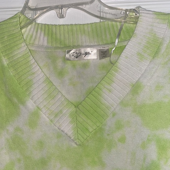 RD Style Sweater L Womens Tie Dye Green White Pullover Stitch Fix Casual Cropped - Picture 2 of 3
